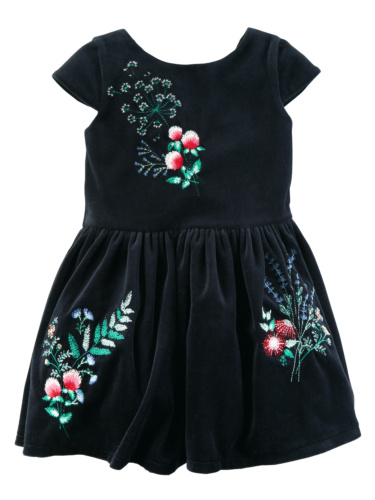 שמלת קטיפה שחורה פרחים בנות