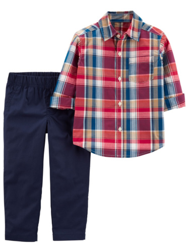 חולצה מכופתרת ומכנס אריג