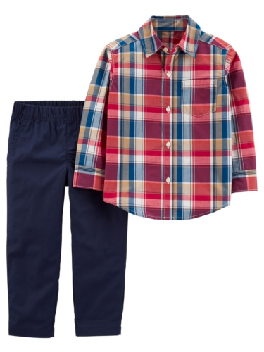 חולצה מכופתרת ומכנס אריג