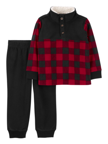 חליפת פליז 2 חלקים אדום שחור