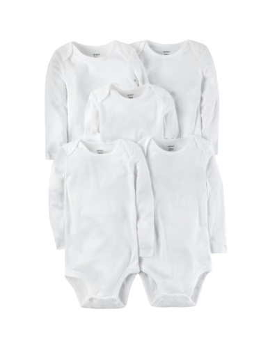 חמישיית בגדי גוף צבע לבן שרוול ארוך