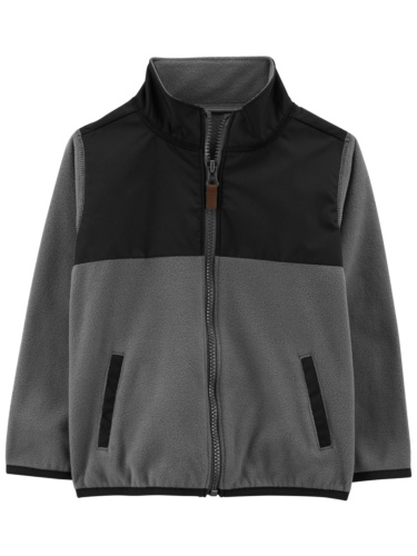 קרדיגן פליז קולור בלוק אפור