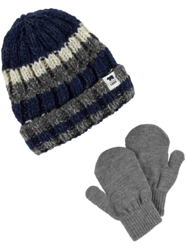 סט כובע צמר פסים וכפפות