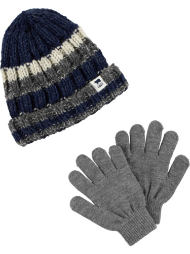 סט כובע צמר פסים וכפפות