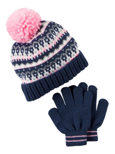 כובע פונפון נייבי/ורוד 4-8