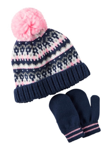 כובע פונפון נייבי/ורוד 2-4